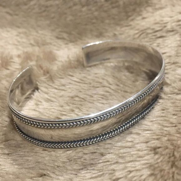Sterling Silver Rope Braid Edged Cuff Bracelet - Picture 2 of 6